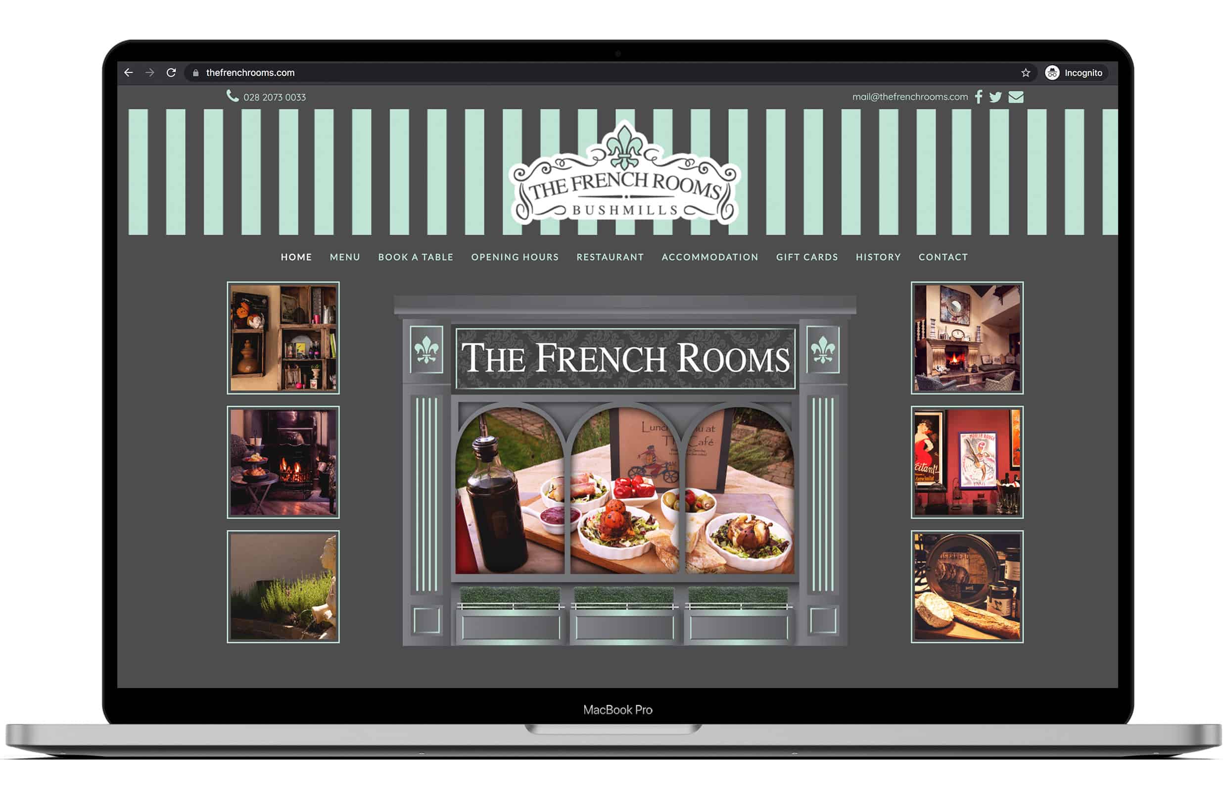 laptop screen view of the french rooms website