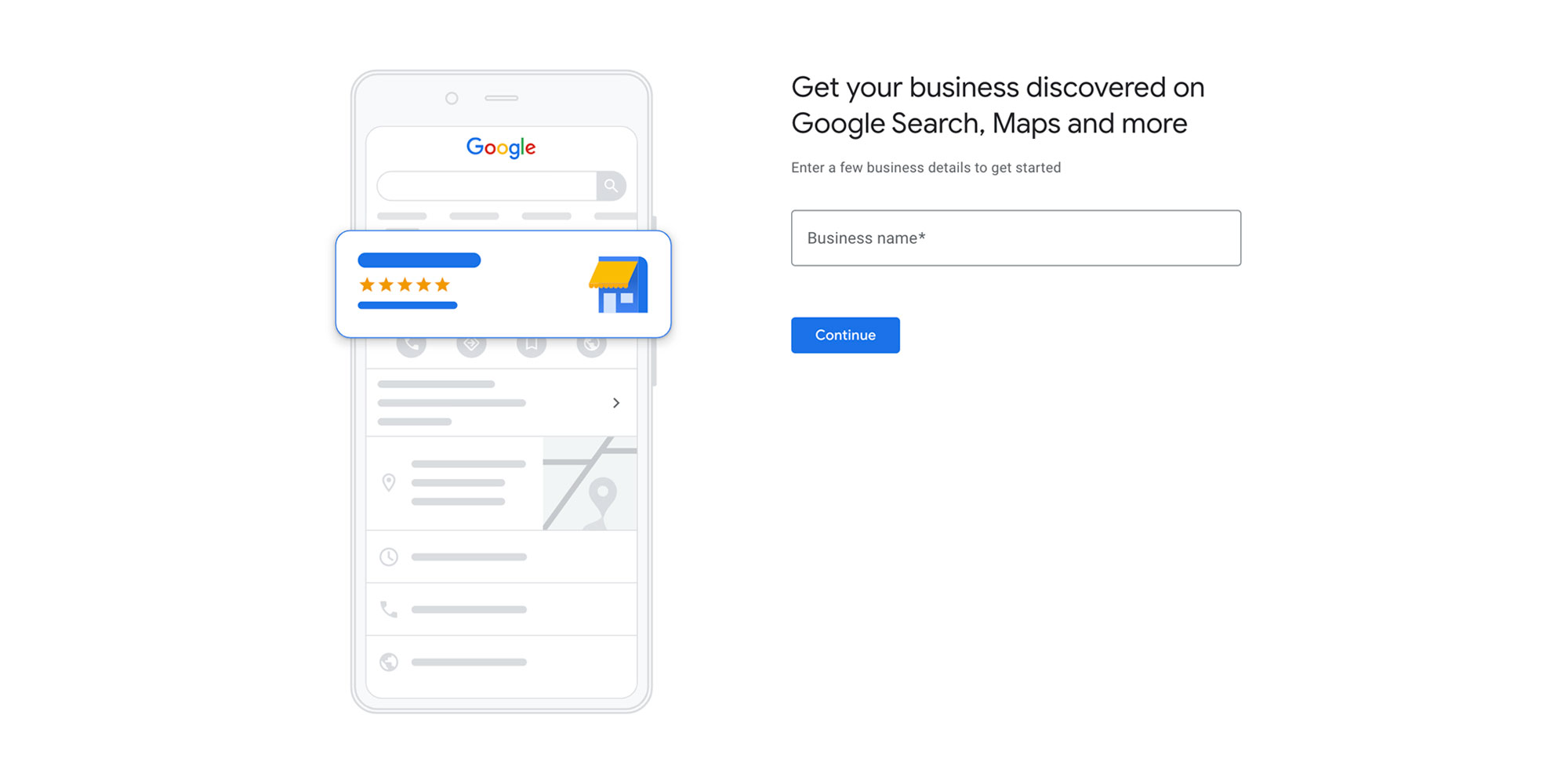 screenshot of web page showing the add your business name section of the google business profile set up