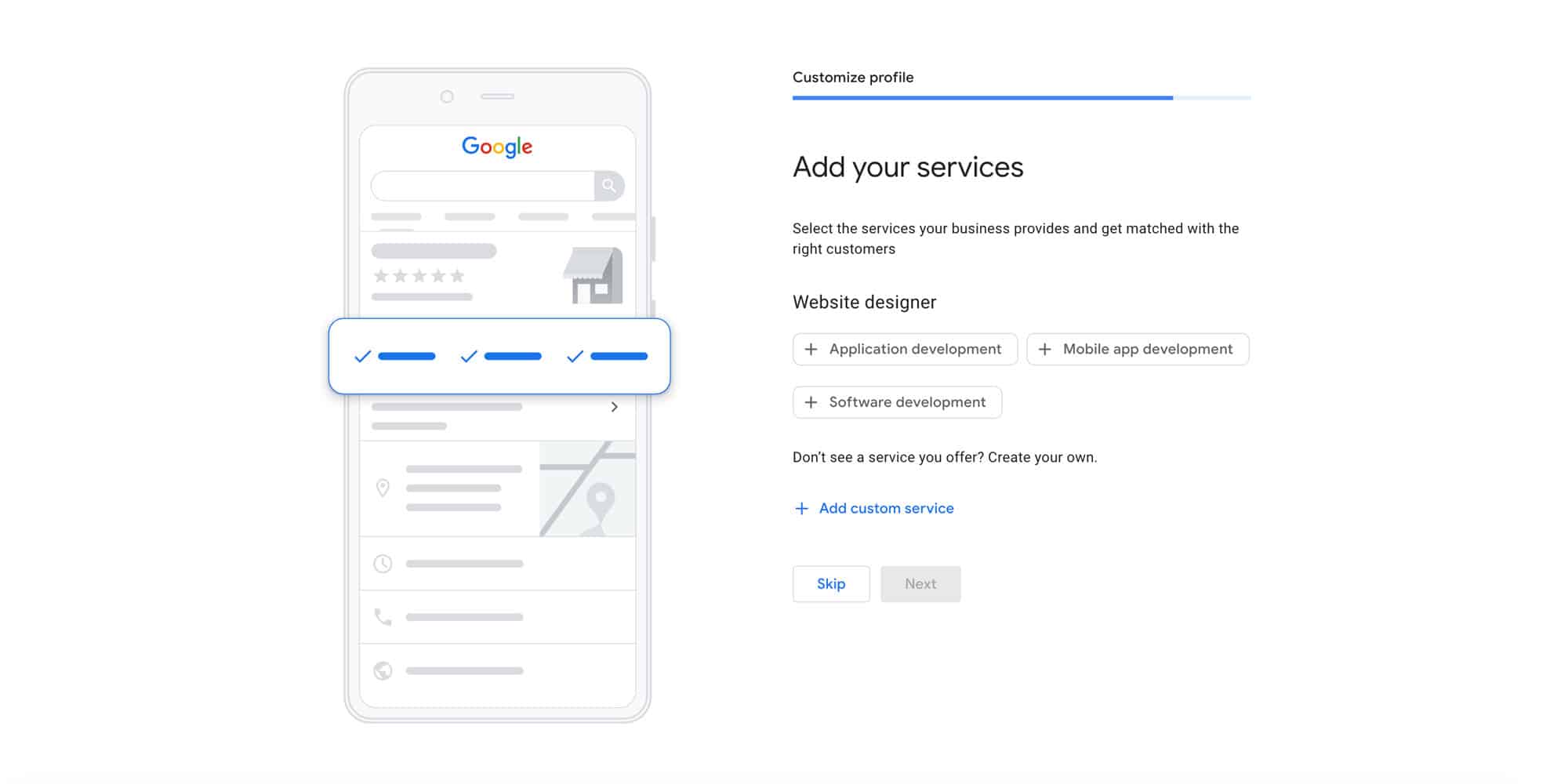 screenshot of web page showing the add ypur services section of the google business profile set up