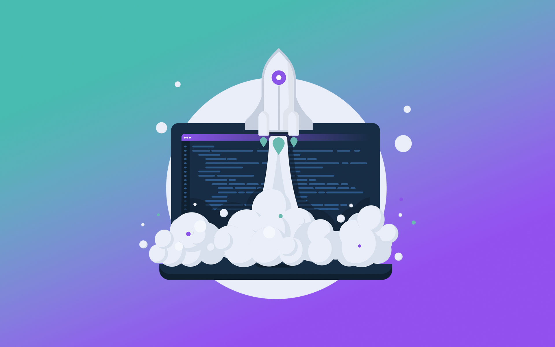 graphic of a computer screen with a rocket in front of it to signify the website launch